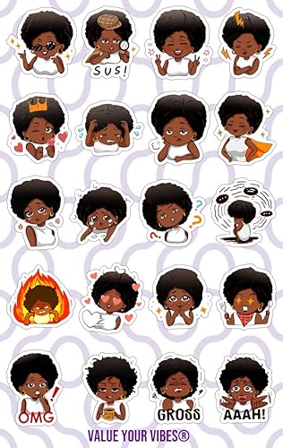 Miniatura 3 de Value Your Vibes Just Vibin' Stickers - Calcomanías para mujer, sentimientos negros, emociones y estado de ánimo, paquete de 5 hojas (100