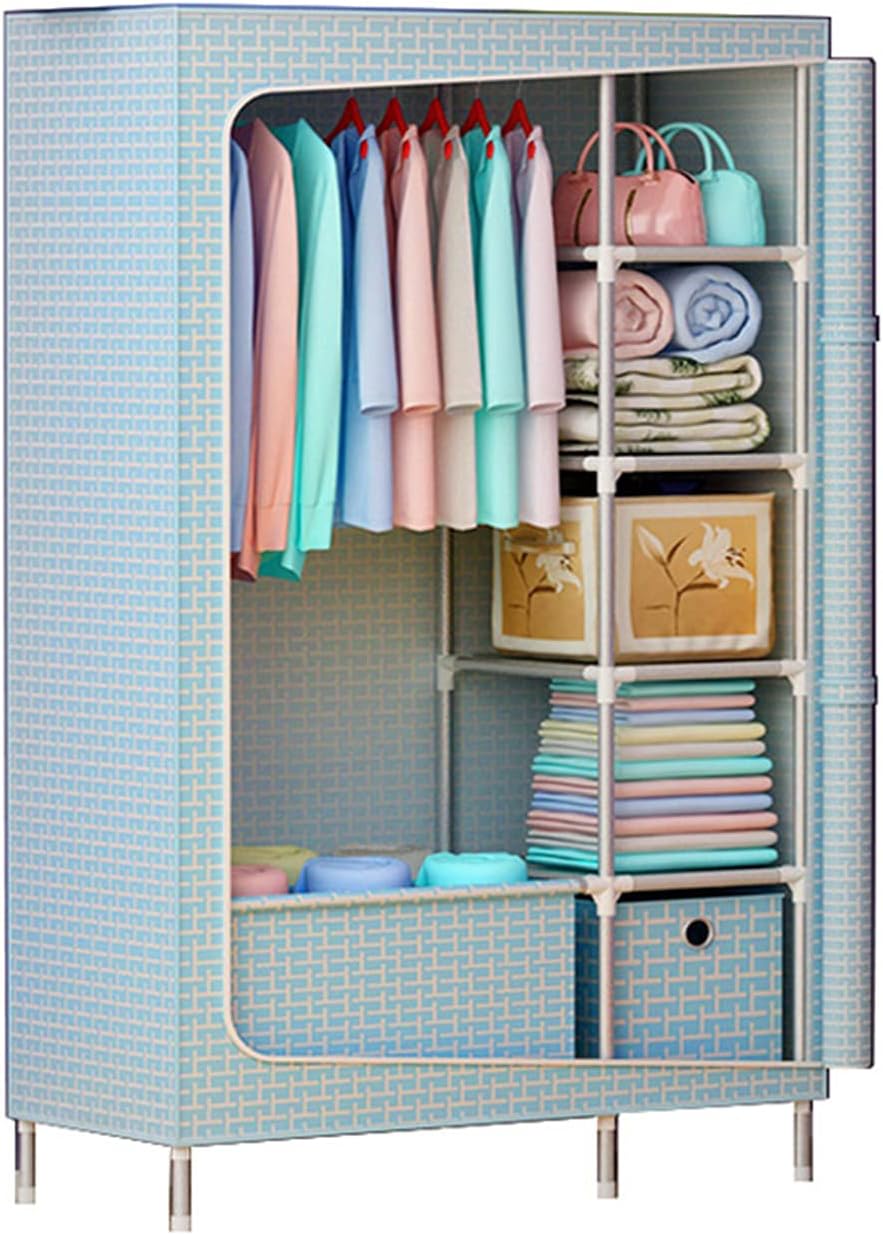 Blue Wardrobe, Creative Metal Stable Bedroom Closet Partition Storage Fabric Wardrobe with Drawers(Size:168 * 158 * 45CM) (168 * 158 * 45CM)