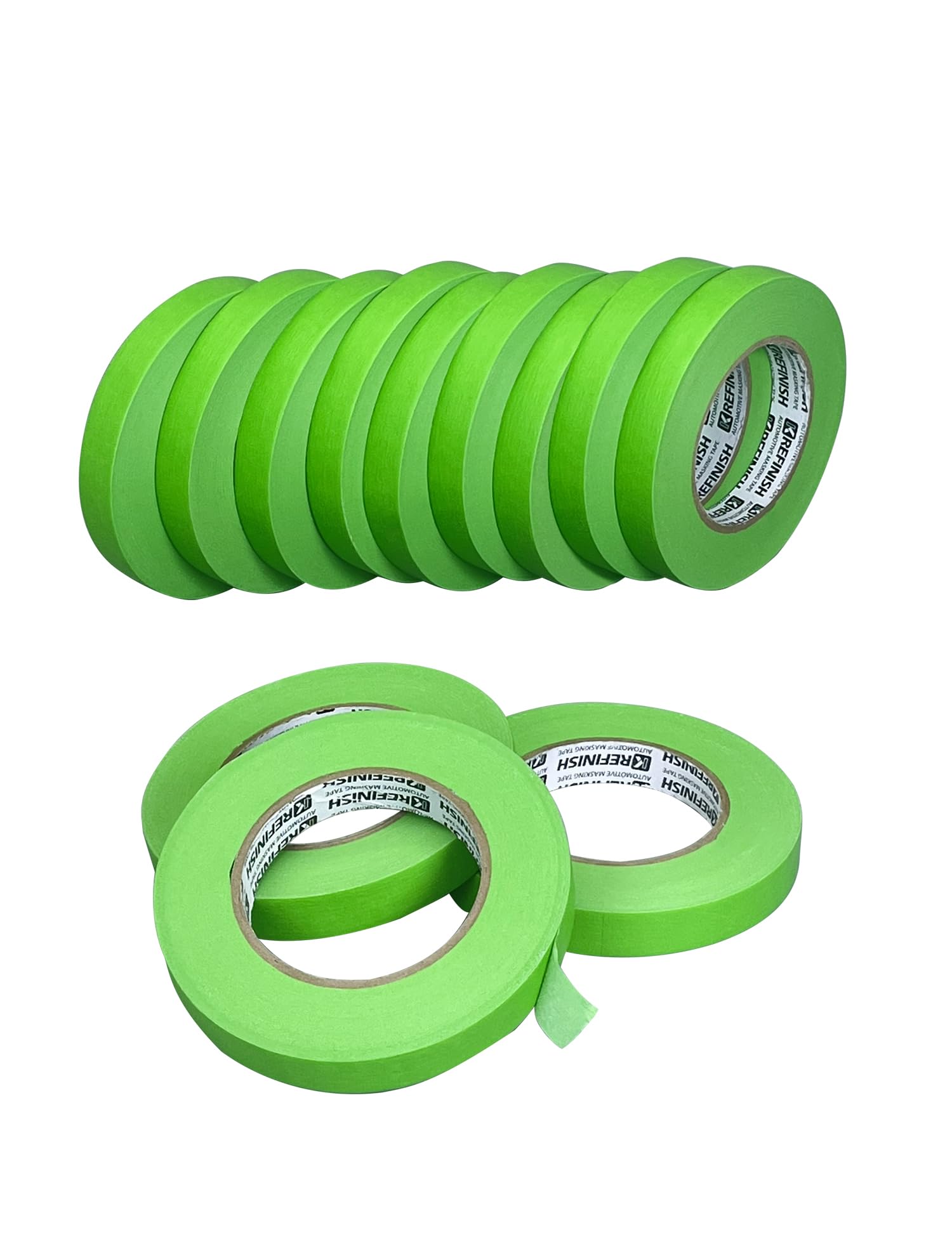KREFINISH Cinta de pintor para pintura de coche, color verde, sin residuos, para pintura automotriz, resistente al calor, para cabina de pintura, 0.7 pulgadas x 60 yardas, 12 rollos