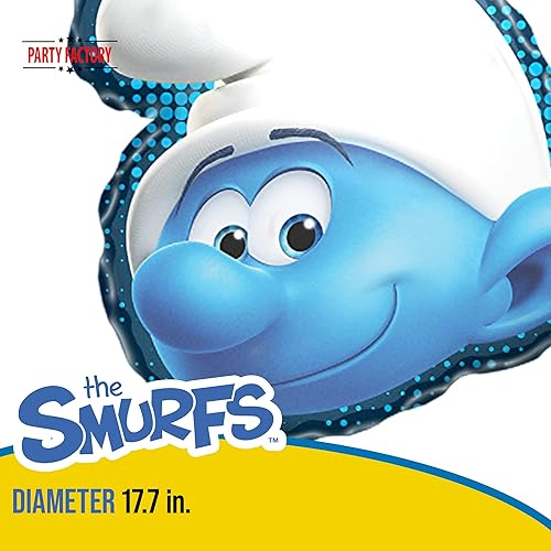 Miniatura 3 de Party Factory Globo de aluminio Pitufos', 17.7 pulgadas, azul y blanco, cara de pitufo feliz, globo de helio de los Pitufos para cumpleaños