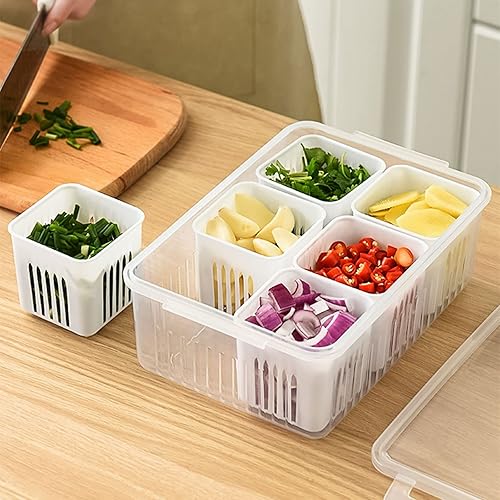 Miniatura 7 de Compartment Refrigerator Storage Box with Lid Compartment Organize Supplies for Home Fridge Fresh-Keeping Box Refrigerator Organizer