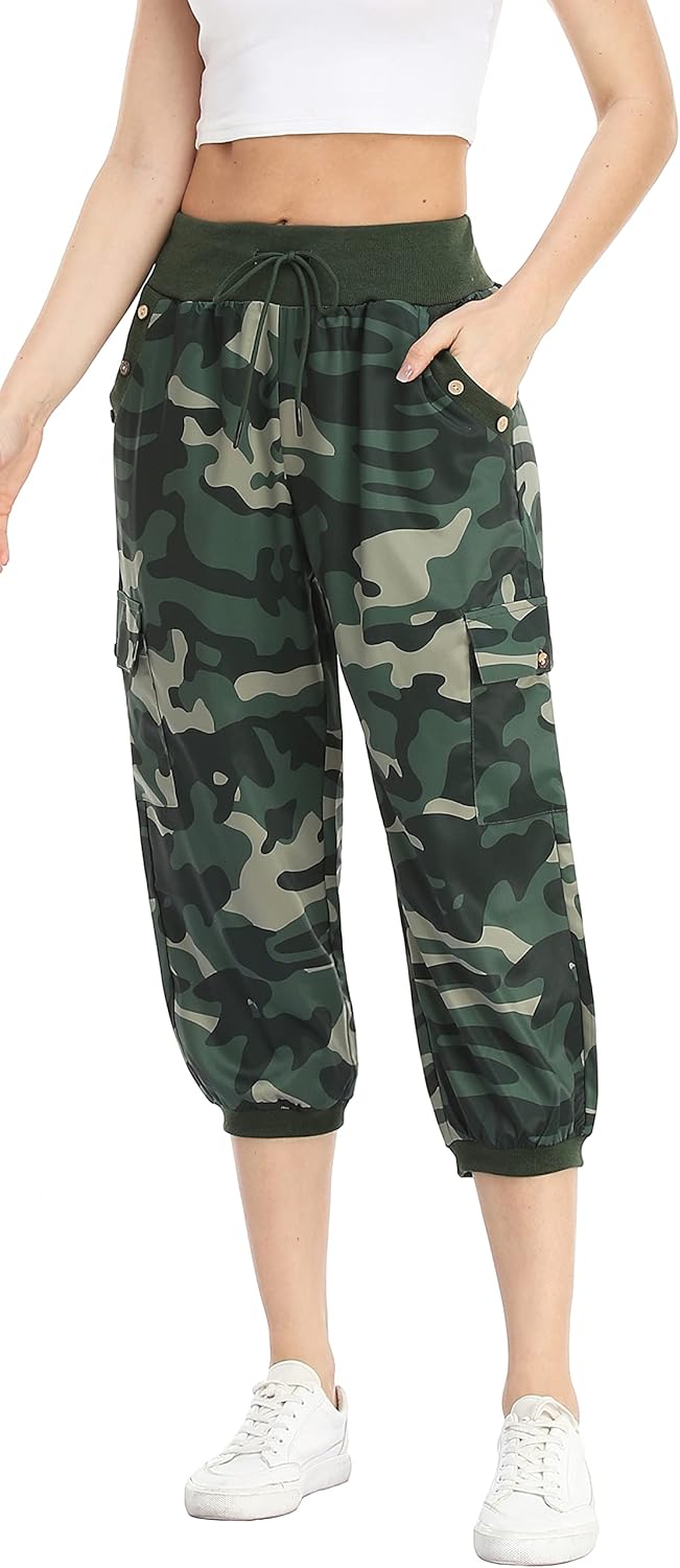 MISS MOLY Women's Cargo Capris Travel Pants Button Decor Summer Loose Harem Sweatpants Stylish Soft with Pockets - Image 4