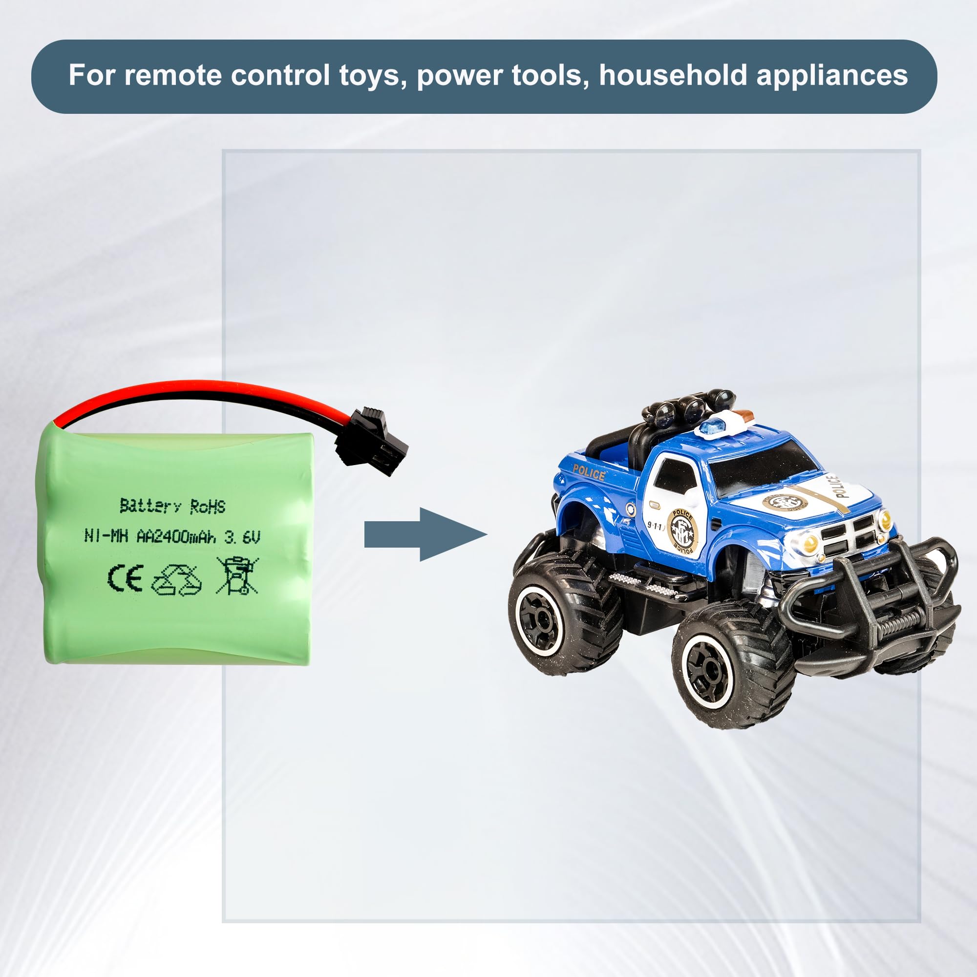 Gecoty® Ni-MH 3.6V 2400mAh oplaadbare AA-batterij met USB-oplaadkabel, SM 2P-stekker, gebruikt voor speelgoed op afstand, verlichting, elektrisch gereedschap, huishoudelijke apparaten