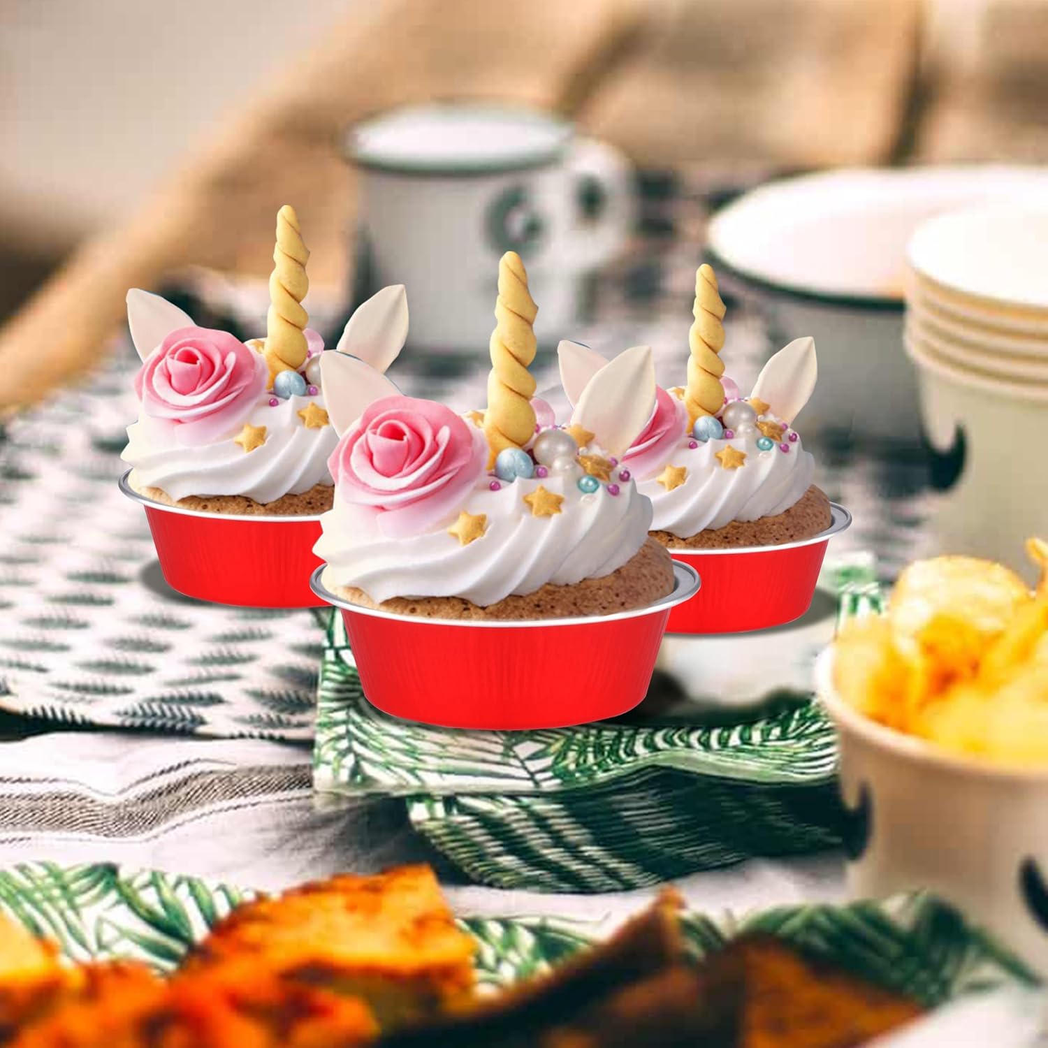 Disposable Pie Tins 3 oz, 100 Pack - Mini Tart Pans, Red Aluminum Foil Round Oven Baking Mini Cake Pan for Pie Tart Quiche