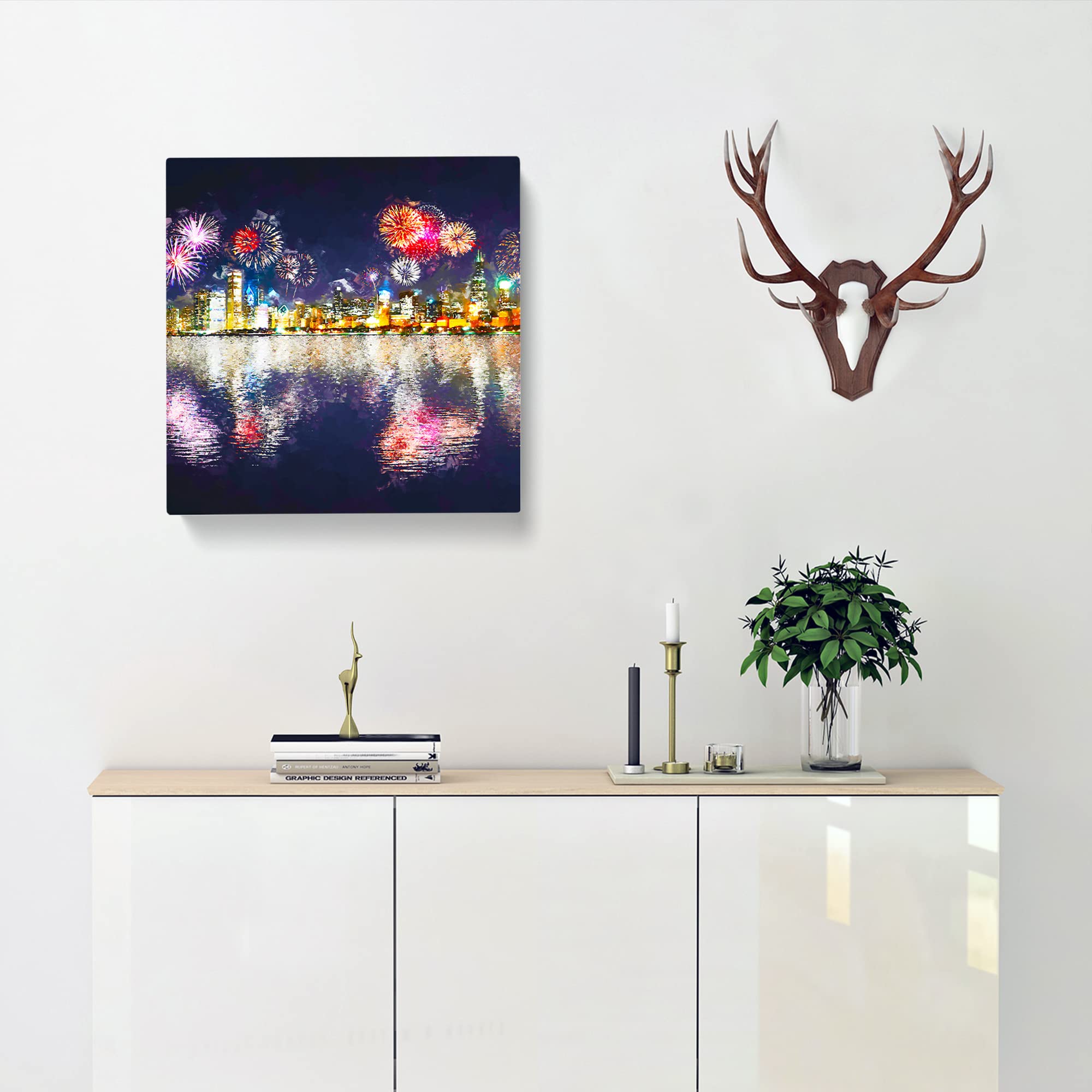 Fireworks Above the Chicago Canvas Print, Mixed, 35L x 35W cm - Image 2