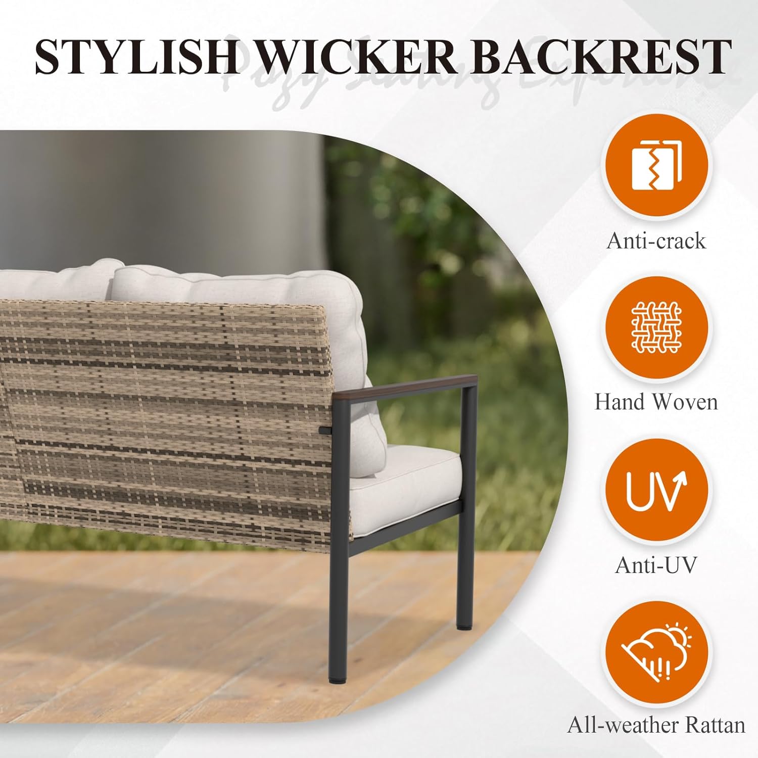 Cabana Chic Modern Wicker Outdoor Patio Sofa, 2 Seat Loveseat Sofa for Deck, Poolside, Backyard and Patio, Brown/Beige