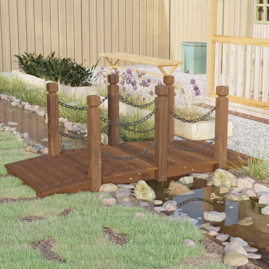 Genérico Puente de jardín con Cadenas Madera Maciza Abeto 150x67x56cm,Casa y jardín,Jardín,Artículos de Exterior,Estructuras de Exteriores,Puentes de jardín,Marrón,16.5 kg,363358