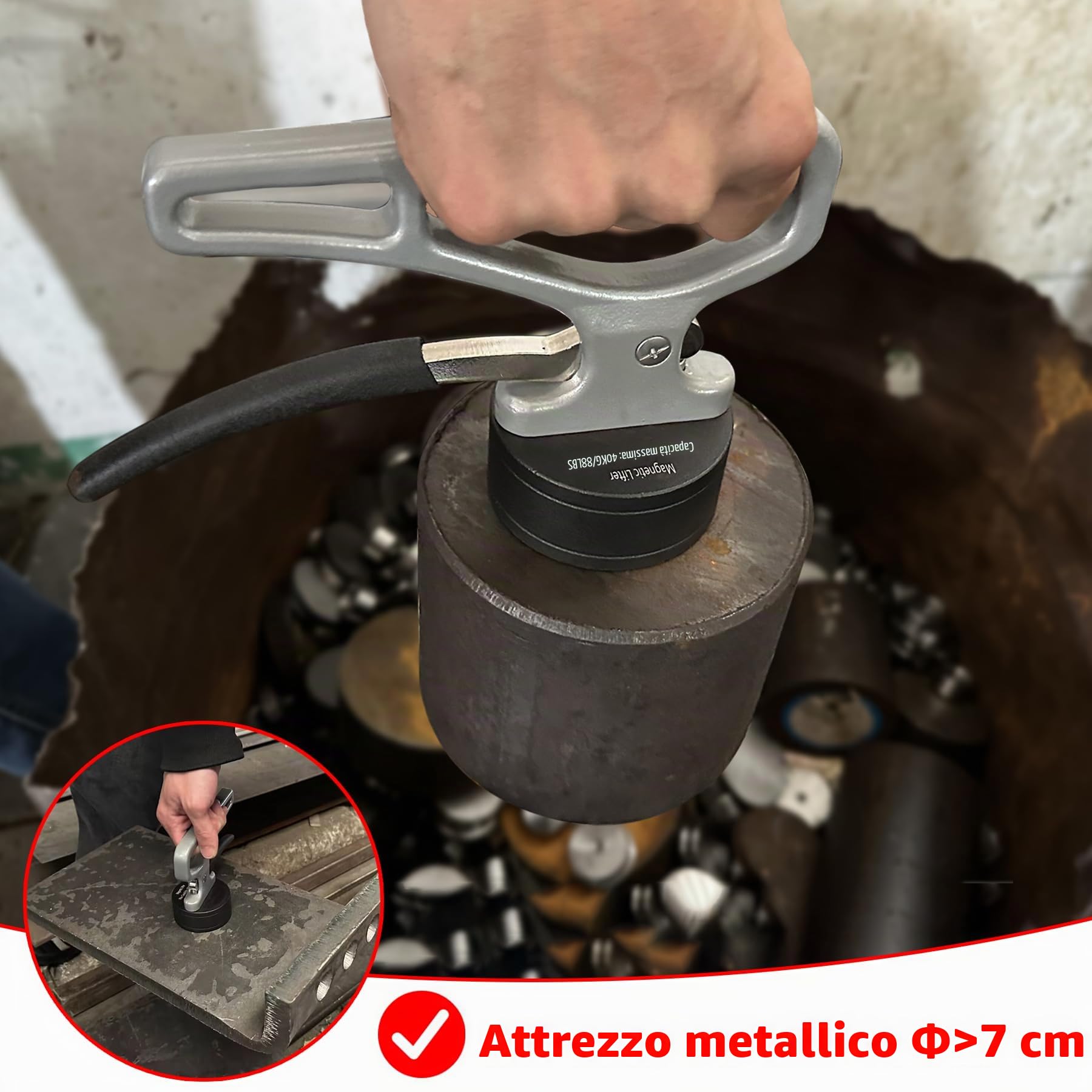 MUTUACTOR Forte supporto magnetico manuale, 1 set, magnete al neodimio con impugnatura stabile, facile da svitare, strumento per afferrare oggetti in metallo pesante