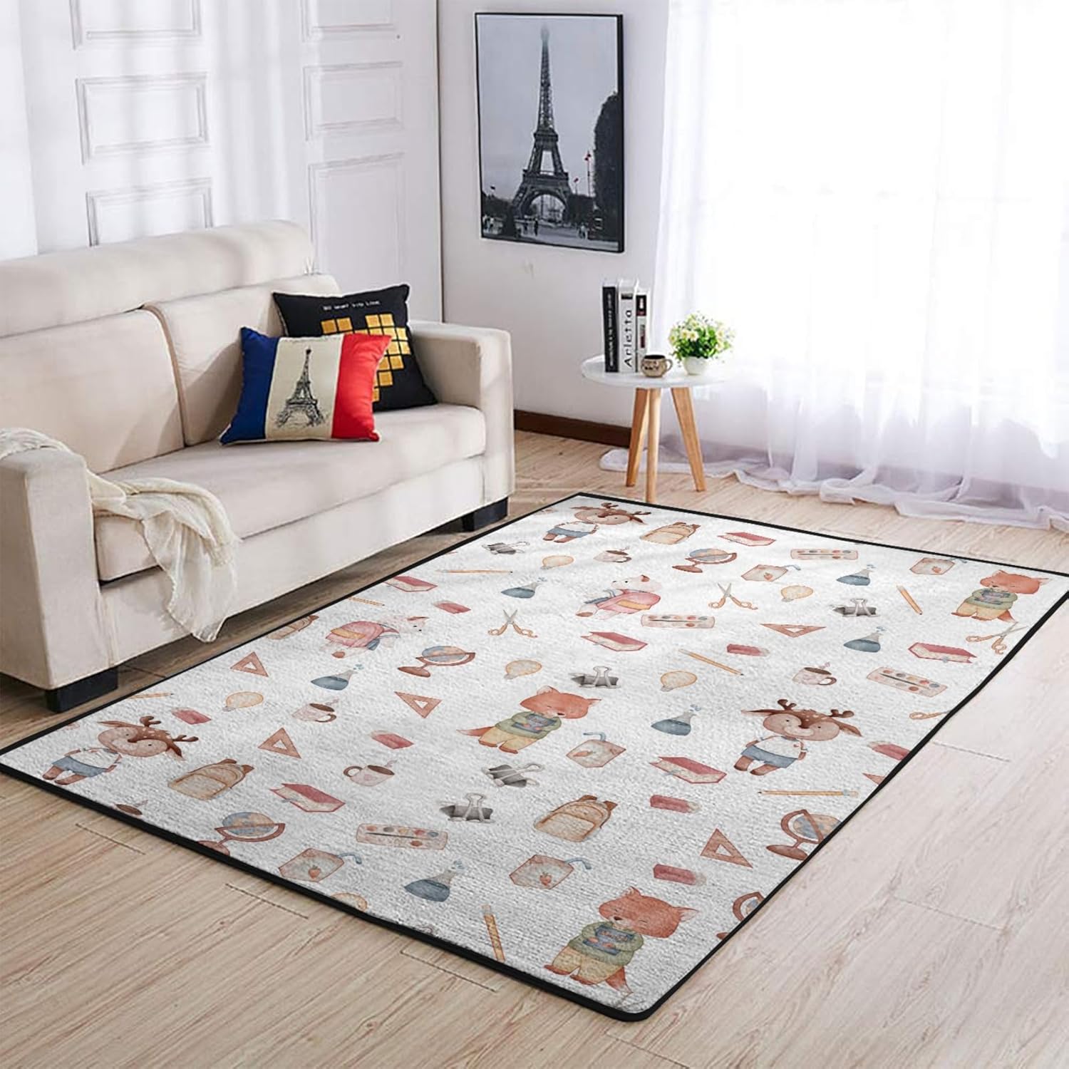 Zoo Safari Animals Train Area Rugs Leopard Giraffe Zebra Hippo Flamingo Tropical Leaves Floor Carpet Rug Throw Mats for Kids Toddler Nursery Bedroom Kitchen Living Room Bathroom 20x32inch