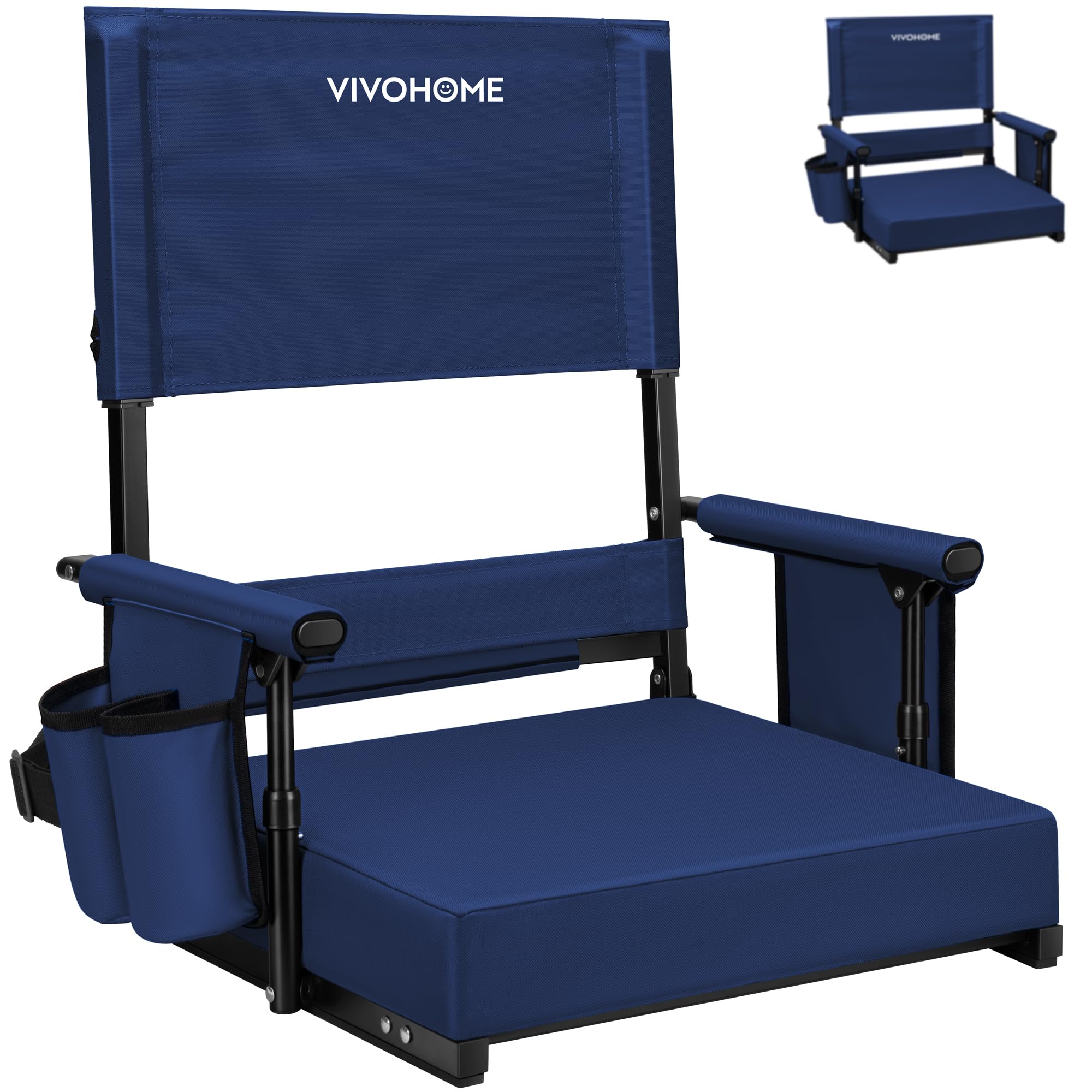 VIVOHOME Adjustable High Back Stadium Seats with Back Support and Cushion | 1 Pack, Foldable, Easy To Carry, Adjustable Length Shoulder Strap, Two Cup Holders, Armrest, Anti-slip Bottom