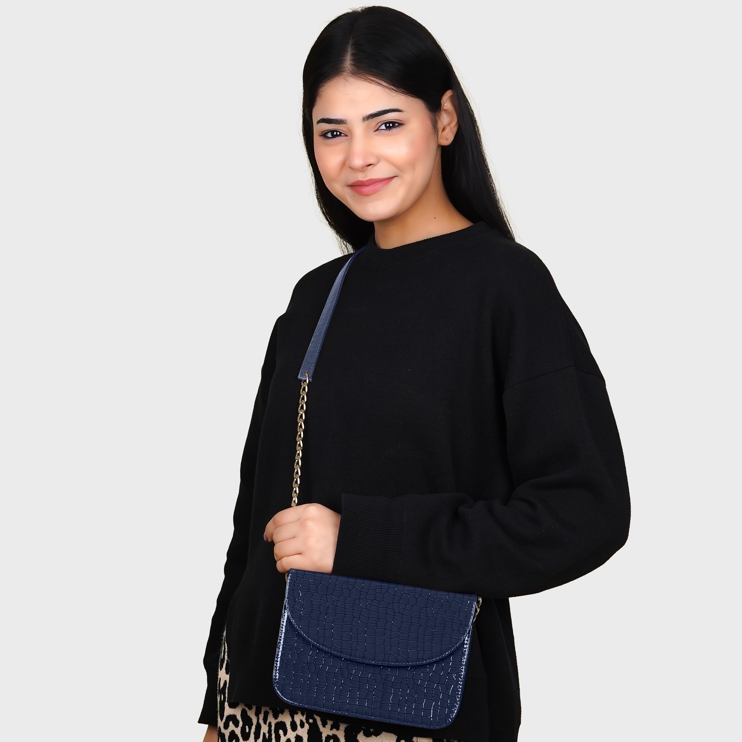 The Wallet Store Premium Brick Style Leather Sling Bag - Blue