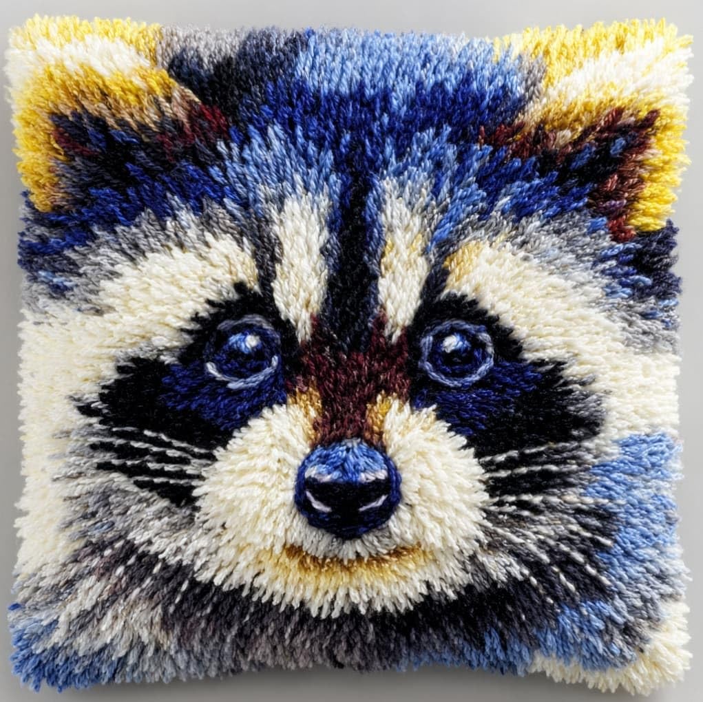 AxiangziK Latch Hook Cushion Kit 43x43cm,Animal Raccoon