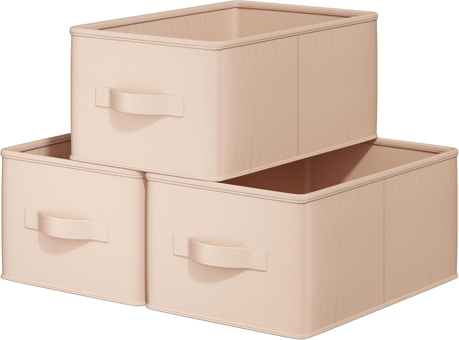 Storage Bins, Fabric Satin Storage Baskets for Shelves, 11.5" L*8.75" W*6.5" H Collapsible Storage Bins with Handles for clothes, Closet Baskets and Bins with Handles, Blush Pink, 3-Pack