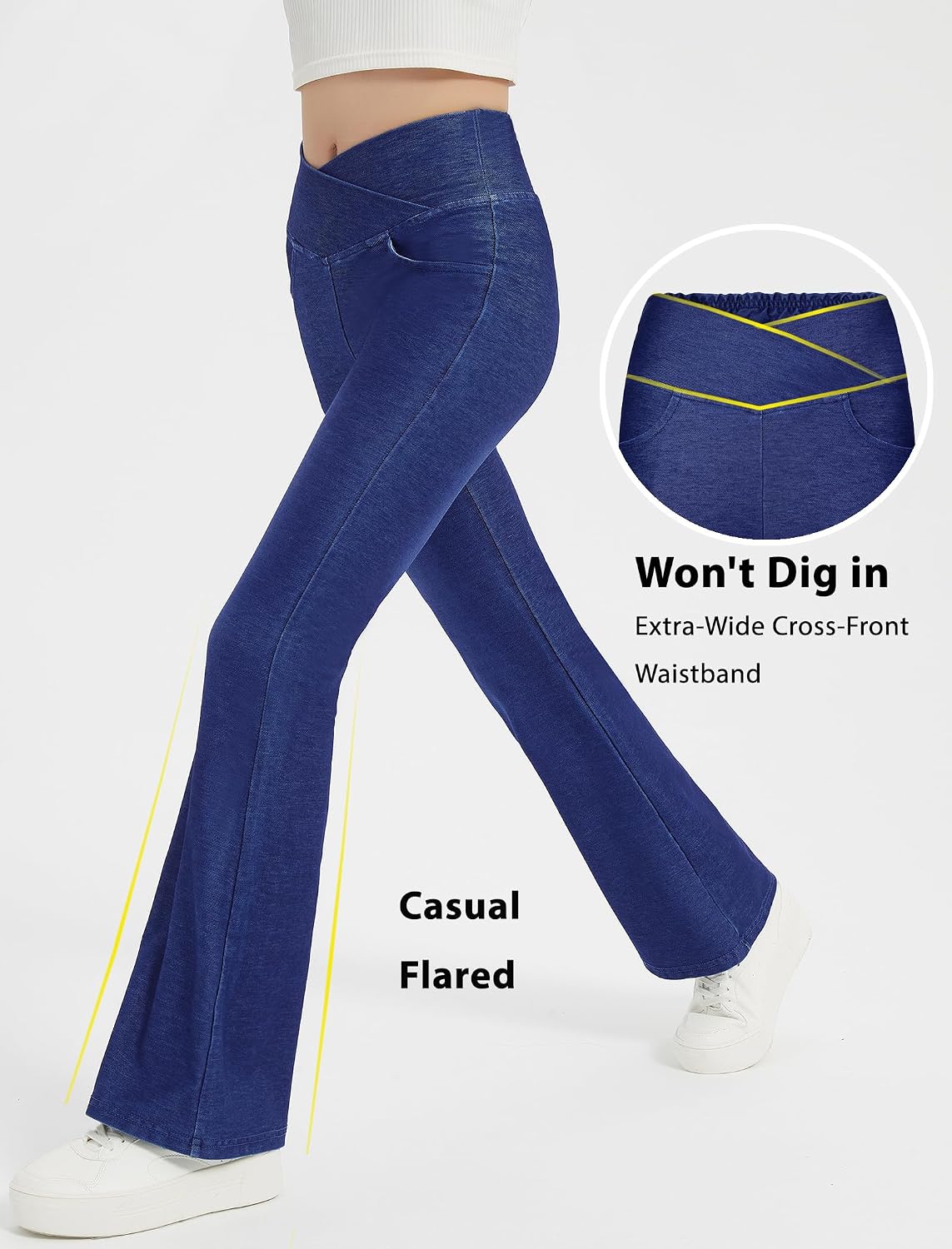 EXARUS Girls 3 Pack Jeggings Skinny/Flare Crossover Stretch Jeans High Waisted Pull on Casual School Pants Teens 8-14Y