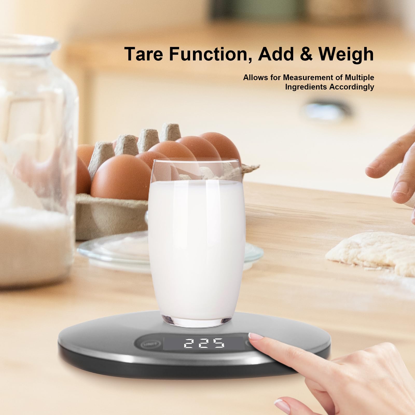 Bilancia da cucina digitale ad alta precisione con display retroilluminato con pulsante touch (grigio chiaro)