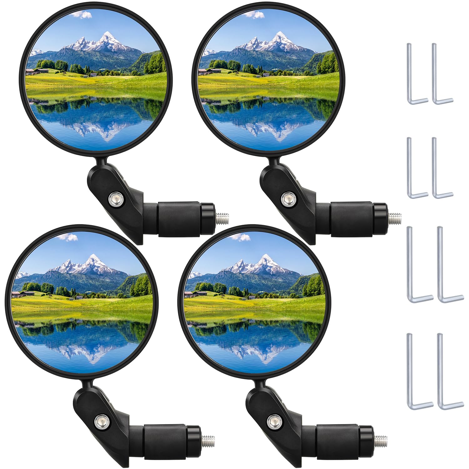 RUBY.Q Handlebar Bike Mirror, 4pcs Bicycle Rearview Mirror Set, HD Safety Bike Rear View Mirror, Adjustable Handlebar Mounted Convex Mirror with Allen Wrench, for Mountain Road Bikes (4 Mirrors)