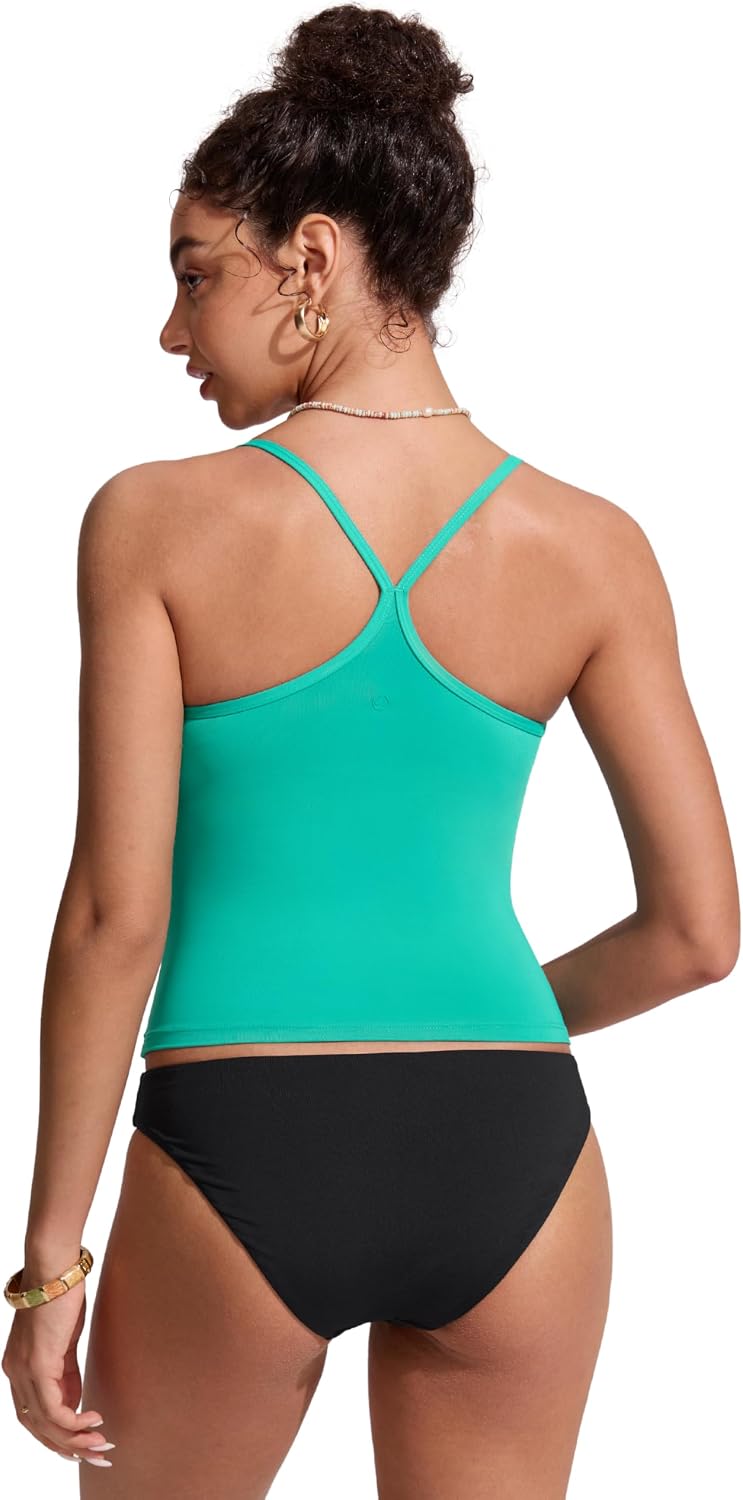 CRZ YOGA Spaghetti Straps Tankini Tops for Women - Padded Racerback Scoop Neck Bathing Suit Crop Swim Tank