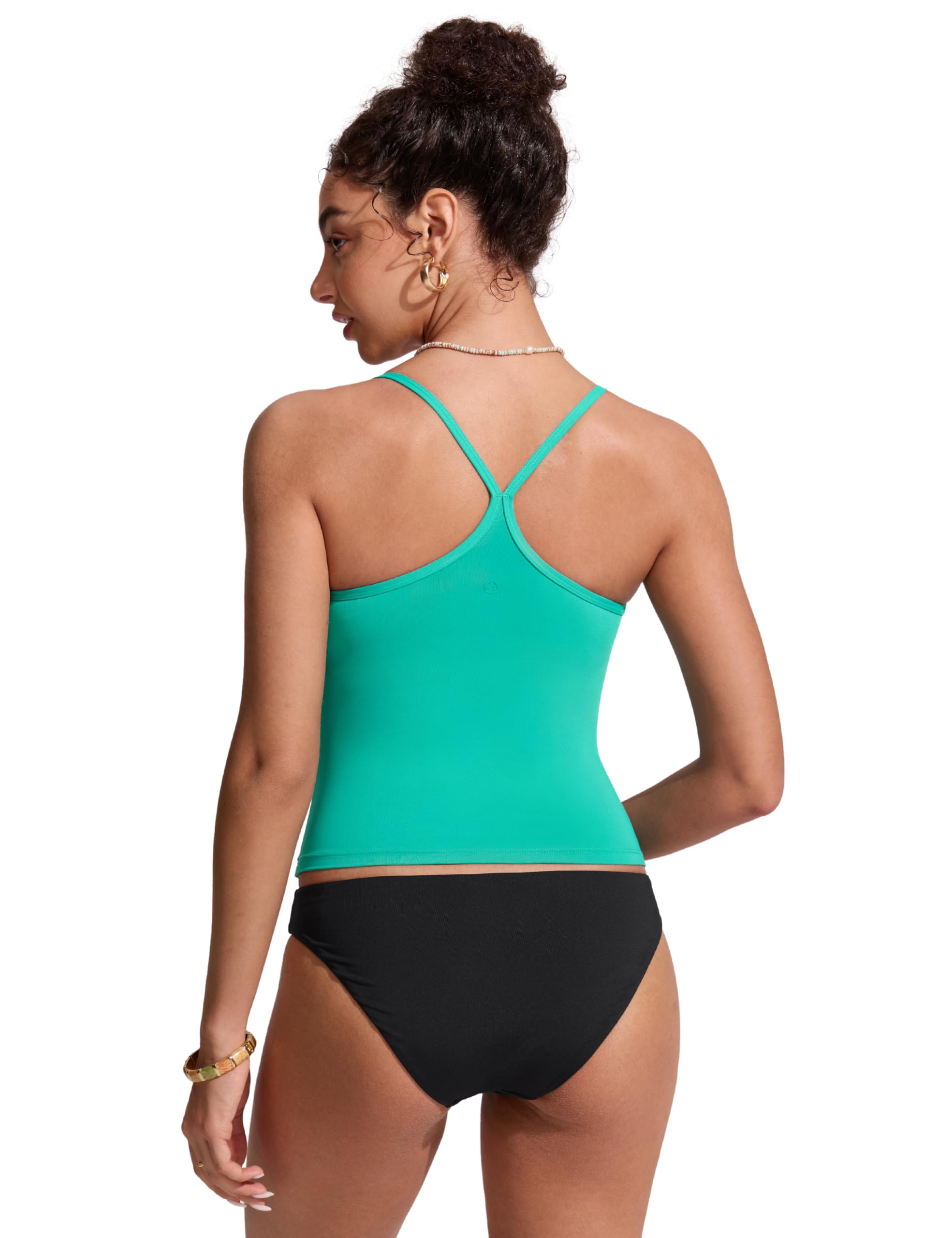 CRZ YOGA Tankini para Mujer con Espalda Cruzada Cuello Redondo Tirantes Finos Traje de baño Bikini Sólo Acolchado