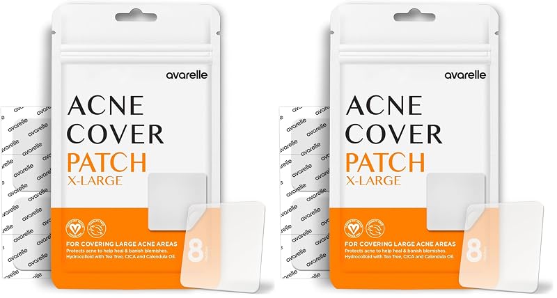 Tiras hidrocoloides AVARELLE XL para o rosto, com tea tree, calêndula e cica, 8 unidades, pacote com 2