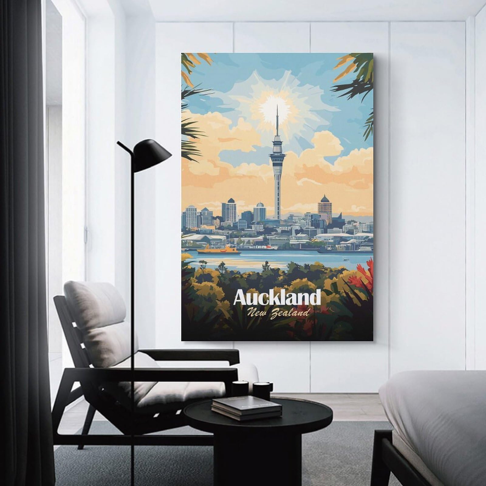 Junmoney Wall Art Print Auckland Skyline, 24x36inch(60x90cm), for Living Room, Bedroom Or Apartment Walls, Modern Wall Decor for Cosy Interiors