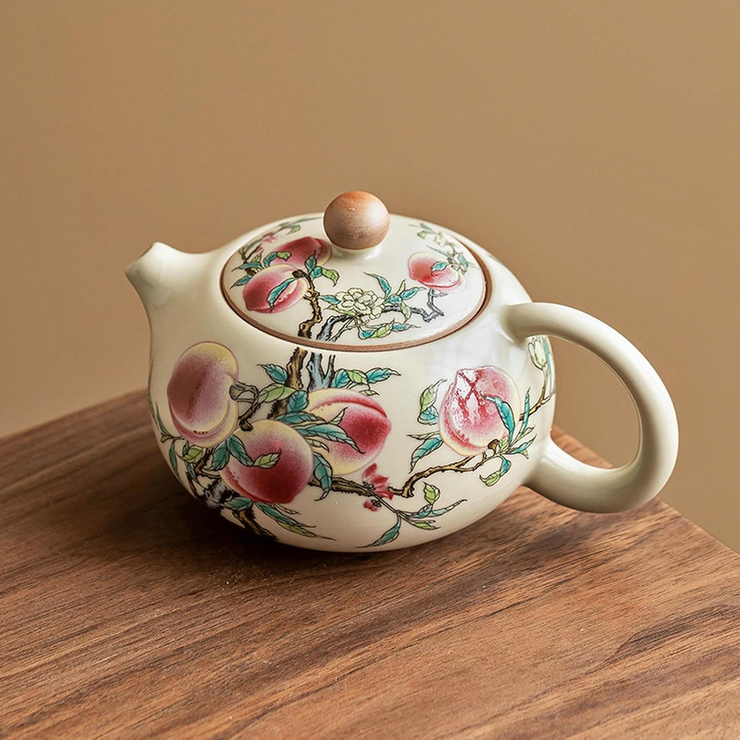 210Ml/7oz Ru Kiln Pastel Nine Peach Xishi Teapot, Chinese-style household anti-scalding ceramic tea set - Xishi teapot + teapot set [simple package]
