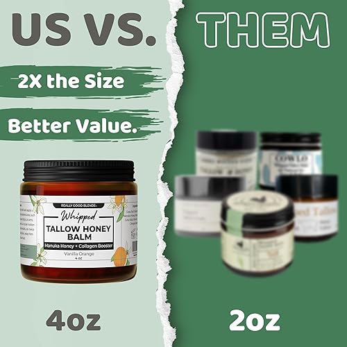 Miniatura 3 de Bálsamo de sebo batido con miel de manuka  4 onzas  Mantequilla corporal que estimula el colágeno  Sarga de res para la piel  Hidratante facial y