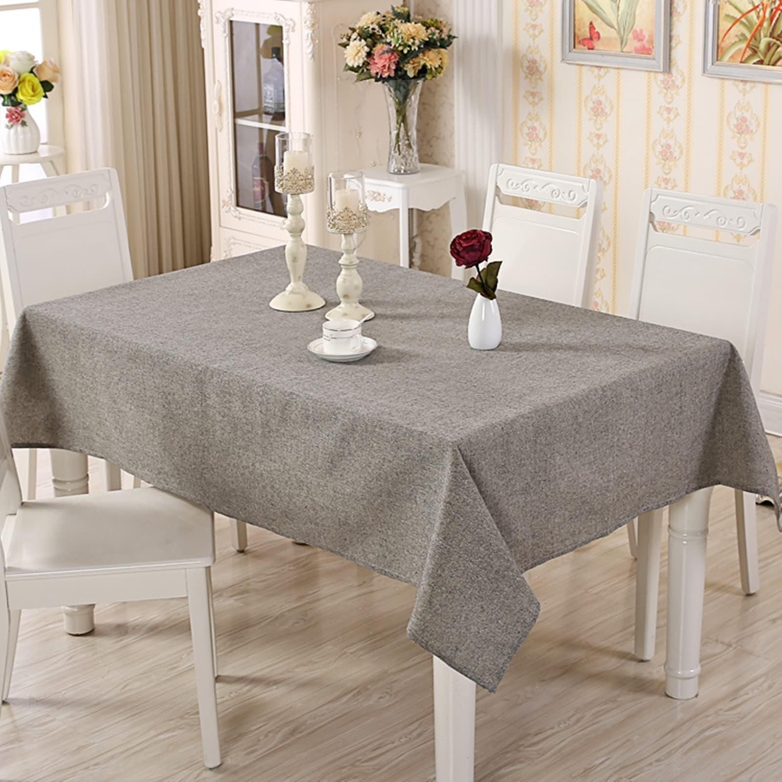 Nappe table salle à manger anti tache en lin gris Beydodo 90x150cm lavable