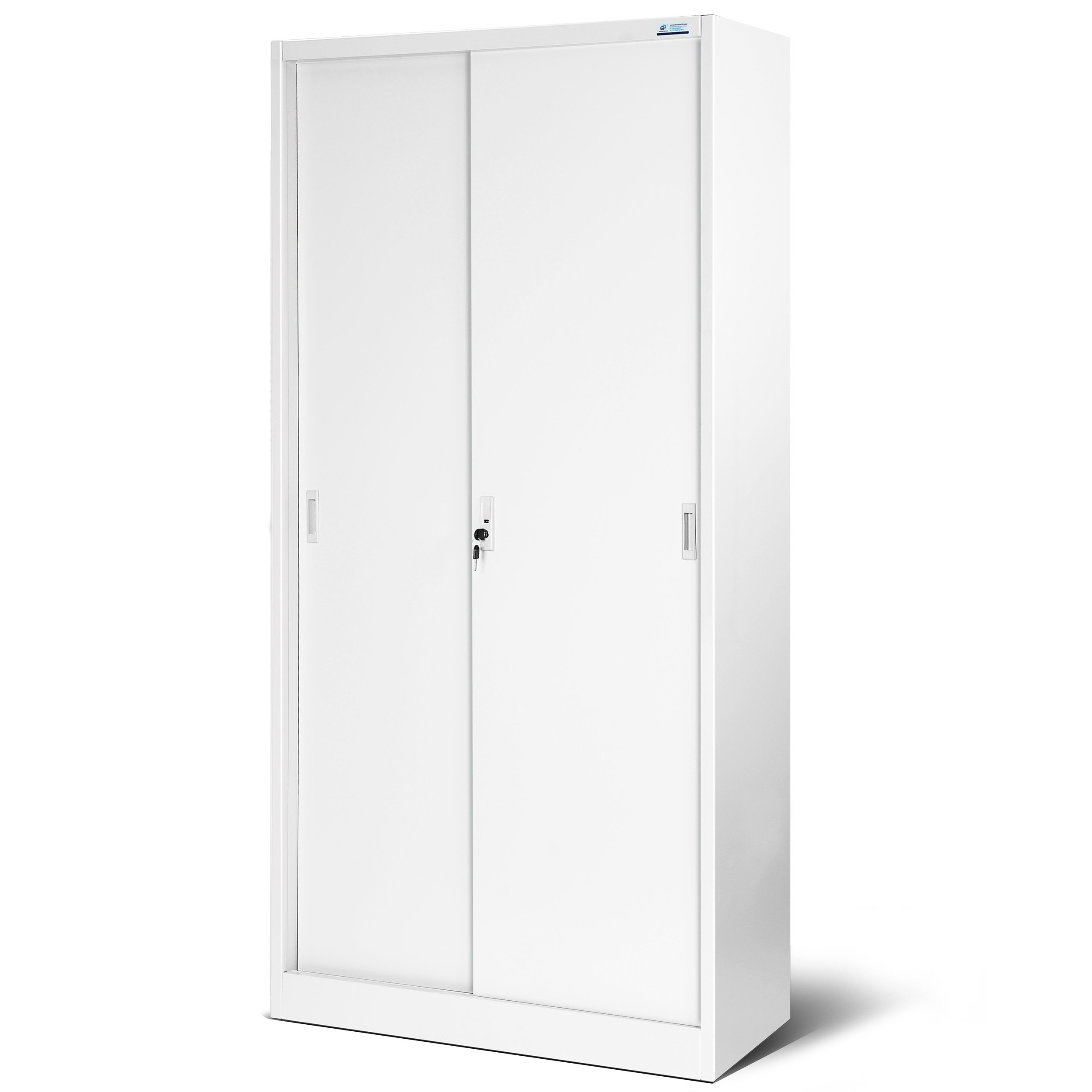 Jan Nowak Armario de Oficina con Puertas correderas Armario metálico 4 estantes Pintura en Polvo con Cerradura 185 cm x 90 cm x 40 cm (Blanco)