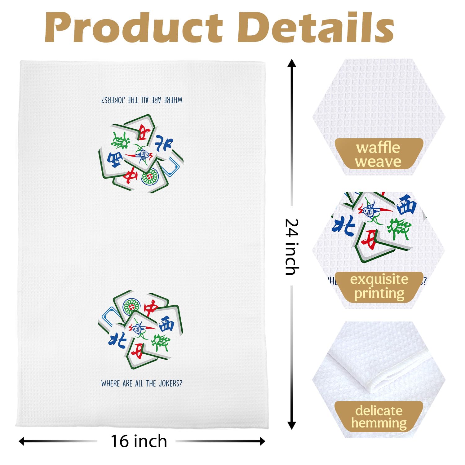Mahjong Gifts Kitchen Towels Set - Mahjong Decorative Waffle Weave Dish Towels, Hand Towel, Tea Towel, 16x24 Inch Set of 2
