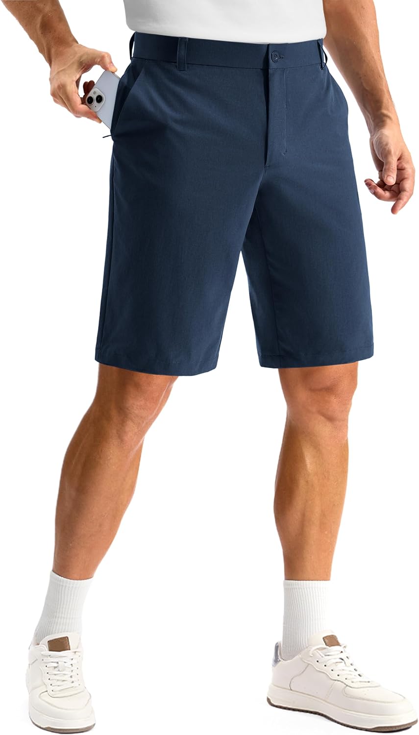 Pudolla Men's Golf Shorts 11" Inseam Knee Length Dress with 5 Pockets Stretch Lightweight Quick Dry Shorts for Casual Work