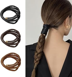 3 Pcs Leather Spiral Lock Bendable Wire Hair Ties Wrap Ponytail Braid Holders Stand Hair Band French Styling Hair Hairbands Rope Ponytail Decor Accessory for Women Girls