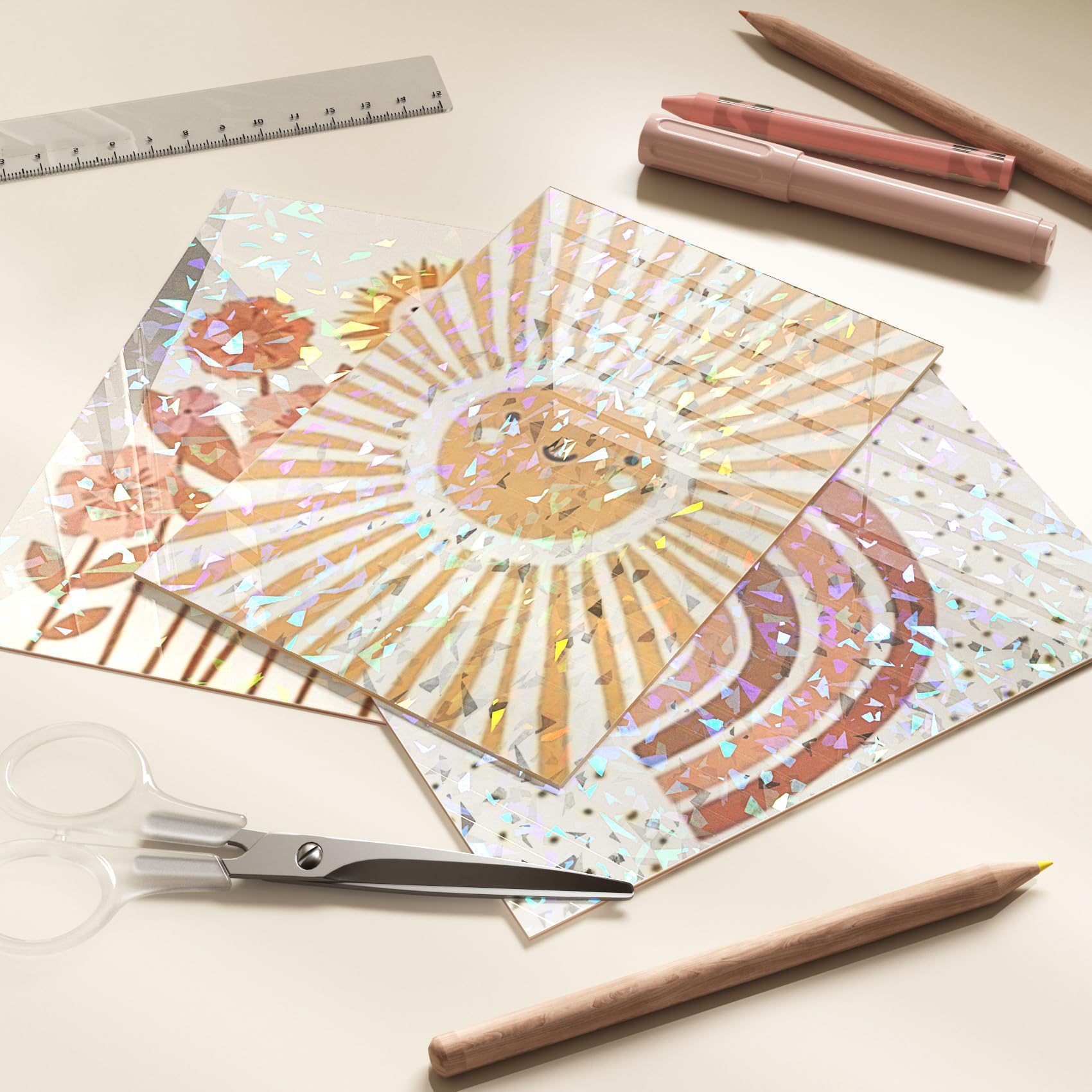 LACHEERY Pellicola Olografica Glitter con Motivo Vetro Carta Olografica Adesiva Trasparente 40cm x 700cm Vinile Permanente Impermeabile Pellicola Adesiva Colorata Lucido per DIY Regalo Decorazione