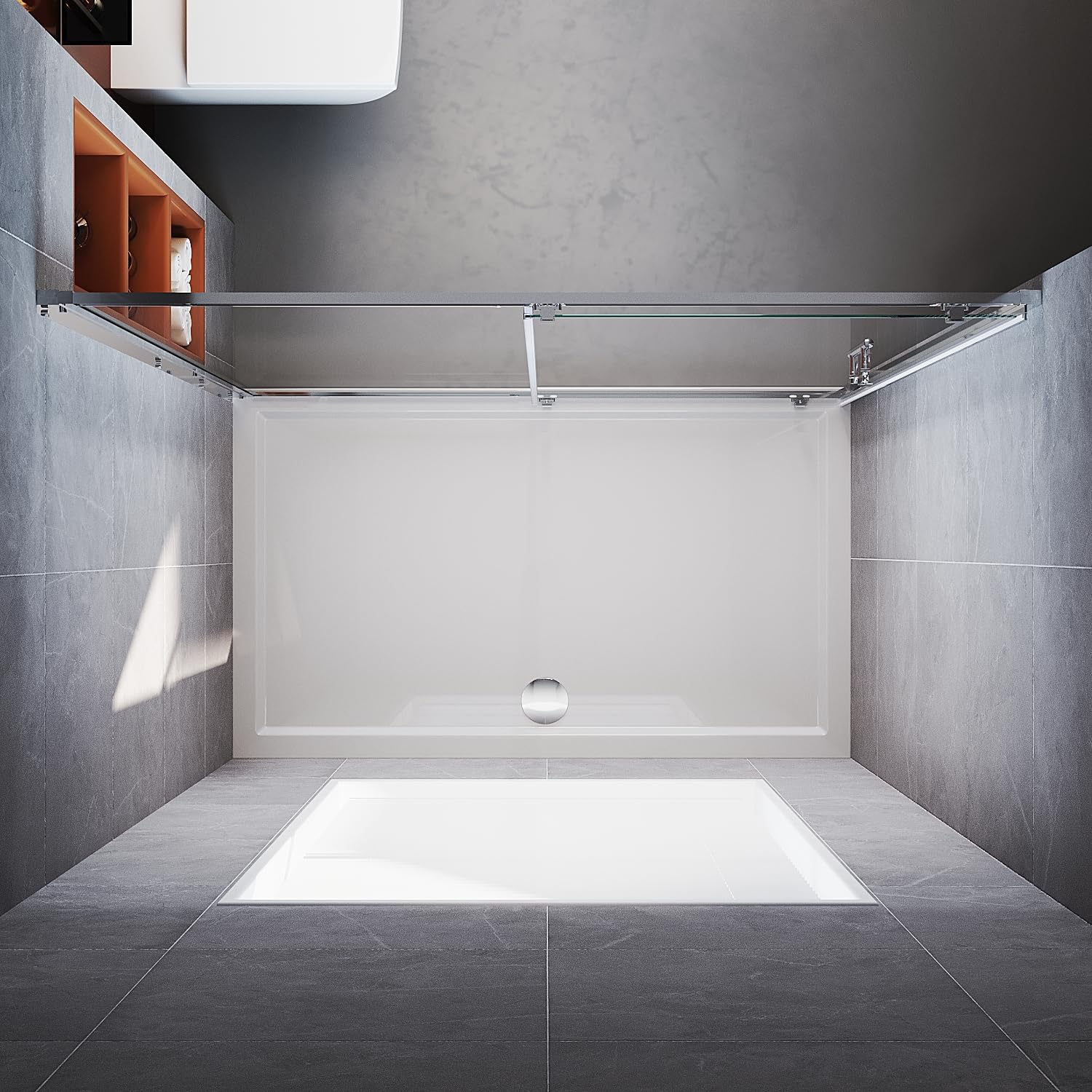 Puerta corredera de 160 x 185 cm, mampara de ducha de cristal templado de 5 mm, con marco de aluminio