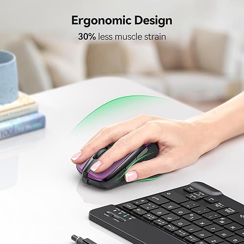 Miniatura 4 de Mouse óptico ergonómico TeckNet Pro 24 G con nanorecibidor USB para portátil ordenador Chromebook Macbook 6 botones batería de 24 meses 5 niveles de