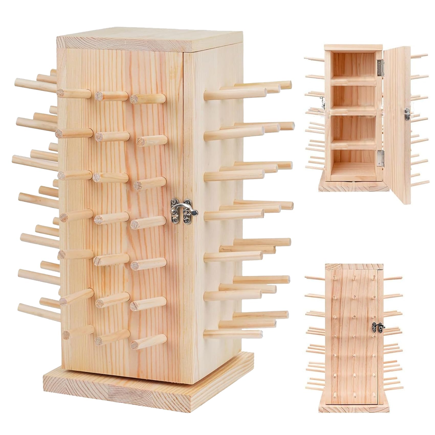 RYSIMWU 360° Fully Rotating Wooden Thread Rack/Thread Holder Organizer,84 Spools Thread Holder Stand,Height-adjustable Thread Storage box for Sewing, Quilting, Jewelry, and Hair-Braiding.