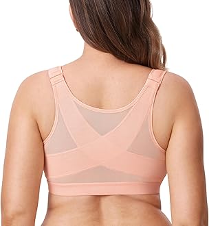 DELIMIRA Women's Full Coverage Front Closure Wire Free Back Support Posture Bra