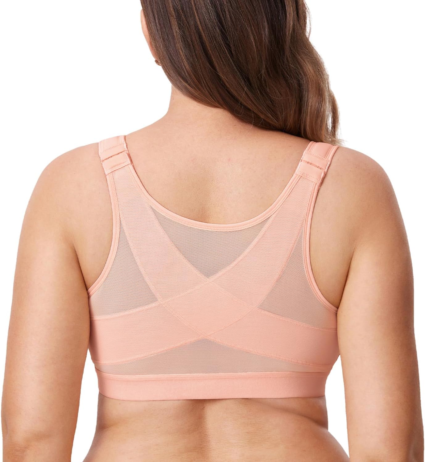 DELIMIRA Women's Full Coverage Front Closure Wire Free Back Support Posture Bra