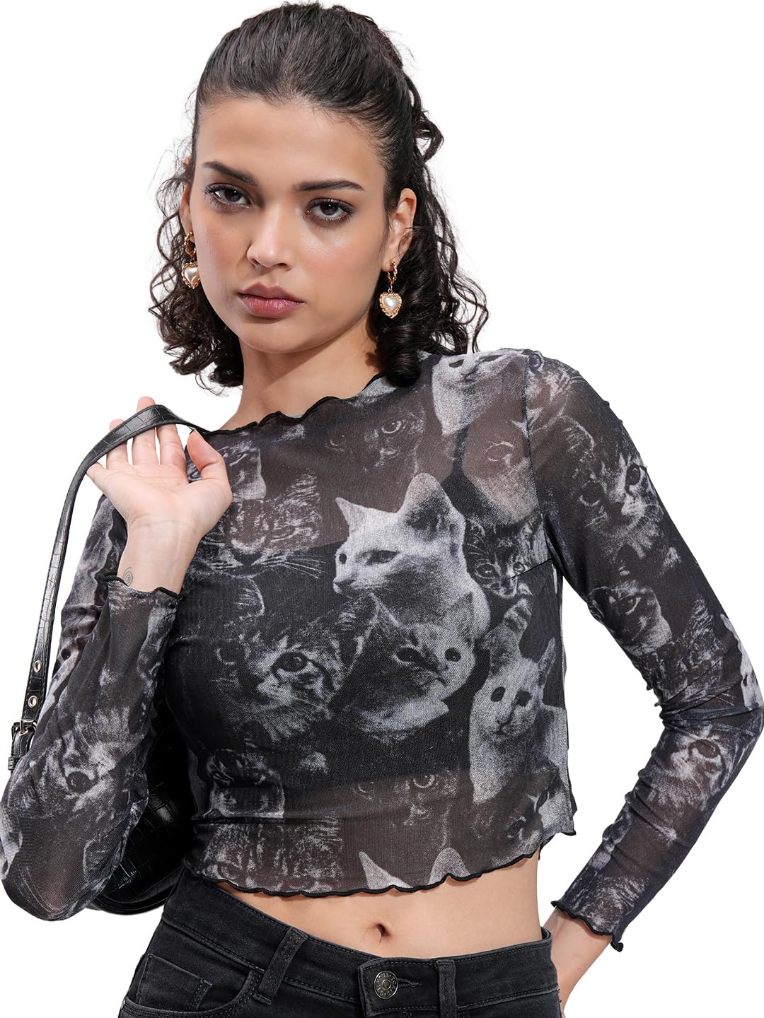Tokyo Talkies Women's Long Sleeves Round Neck Printed Tops| Stylish | Casual Wear in multi