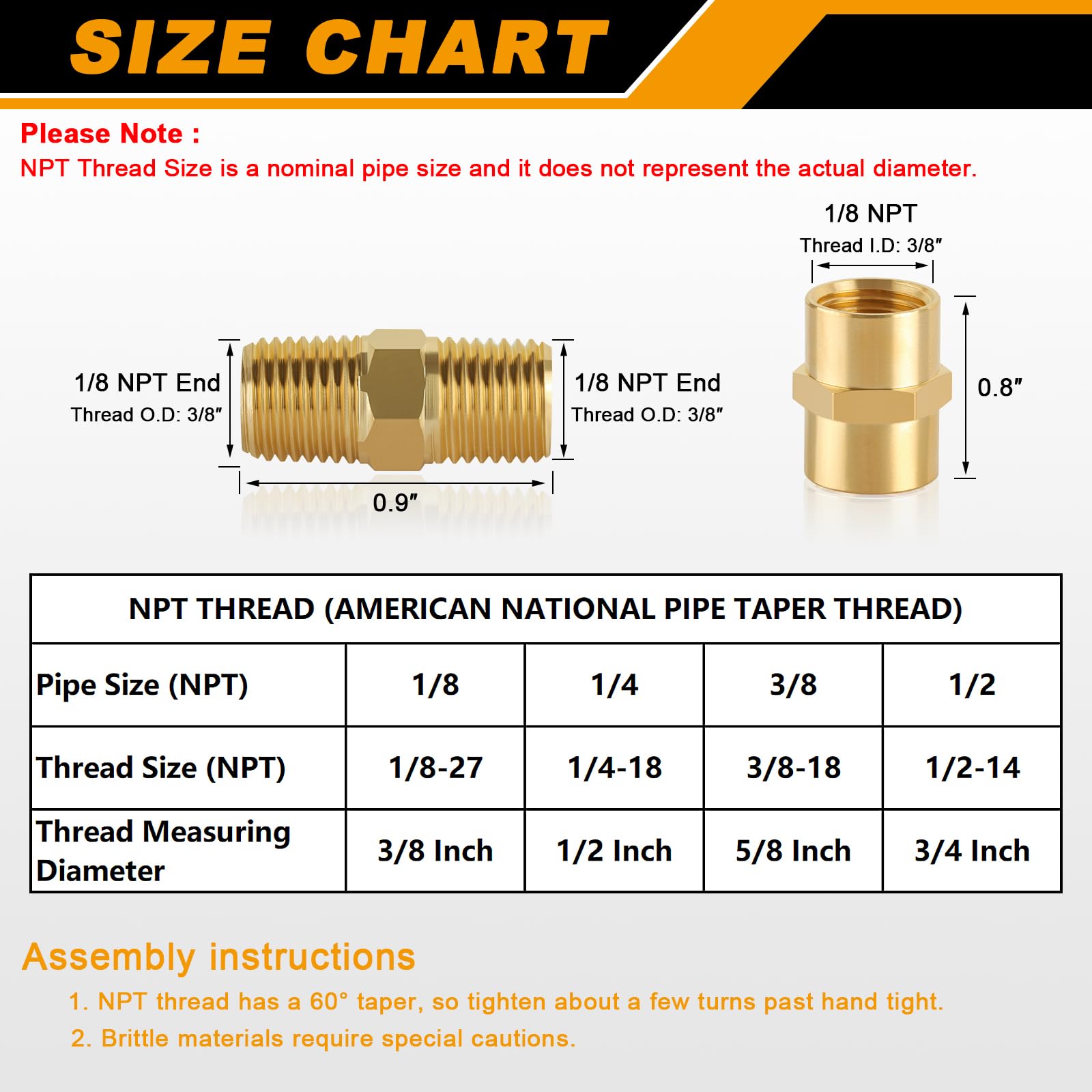 Snapklik.com : KOOTANS 12pcs Brass Pipe Fitting, NPT Hex Nipple ...
