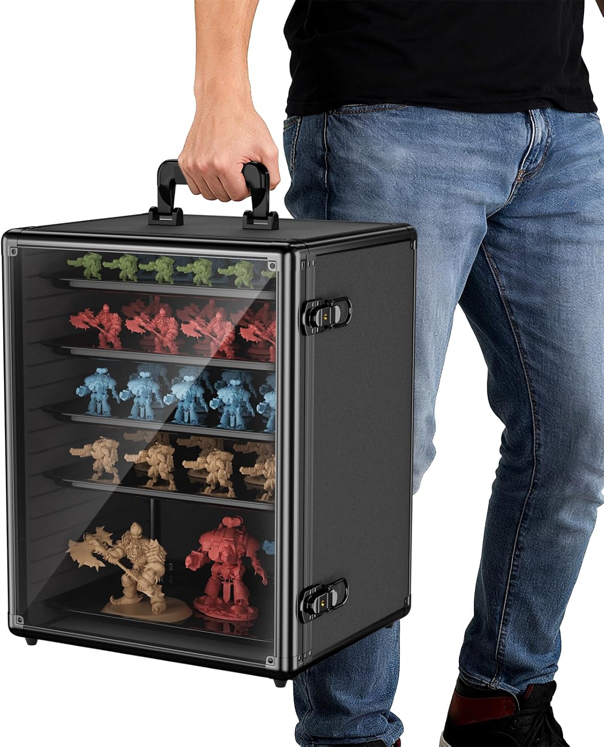 Vitula Miniatures Carrying Case, Large Capacity Miniature Storage Display Cases for Collectibles, with 5 Trays, Portable Figure Display Case for Miniature Storage & Carrying (L)