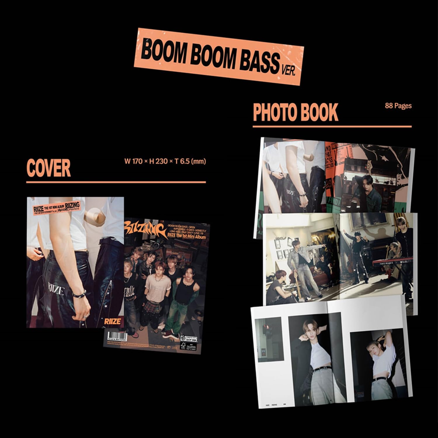 RIIZE - 1st Mini Album [RIIZING] (Photo Ver. - BOOM BOOM BASS Ver.) Cover + Photo Folded Poster + Photoprint + Sticker R + Photocard + 3 Extra Photocards