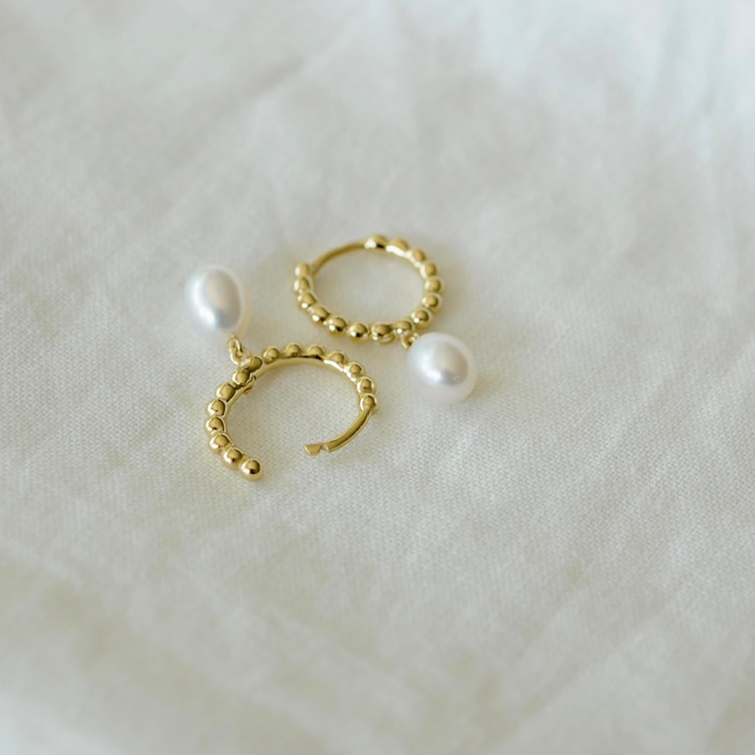Classic Natural Pearl Earrings in Gold Finish with Sterling Silver Core