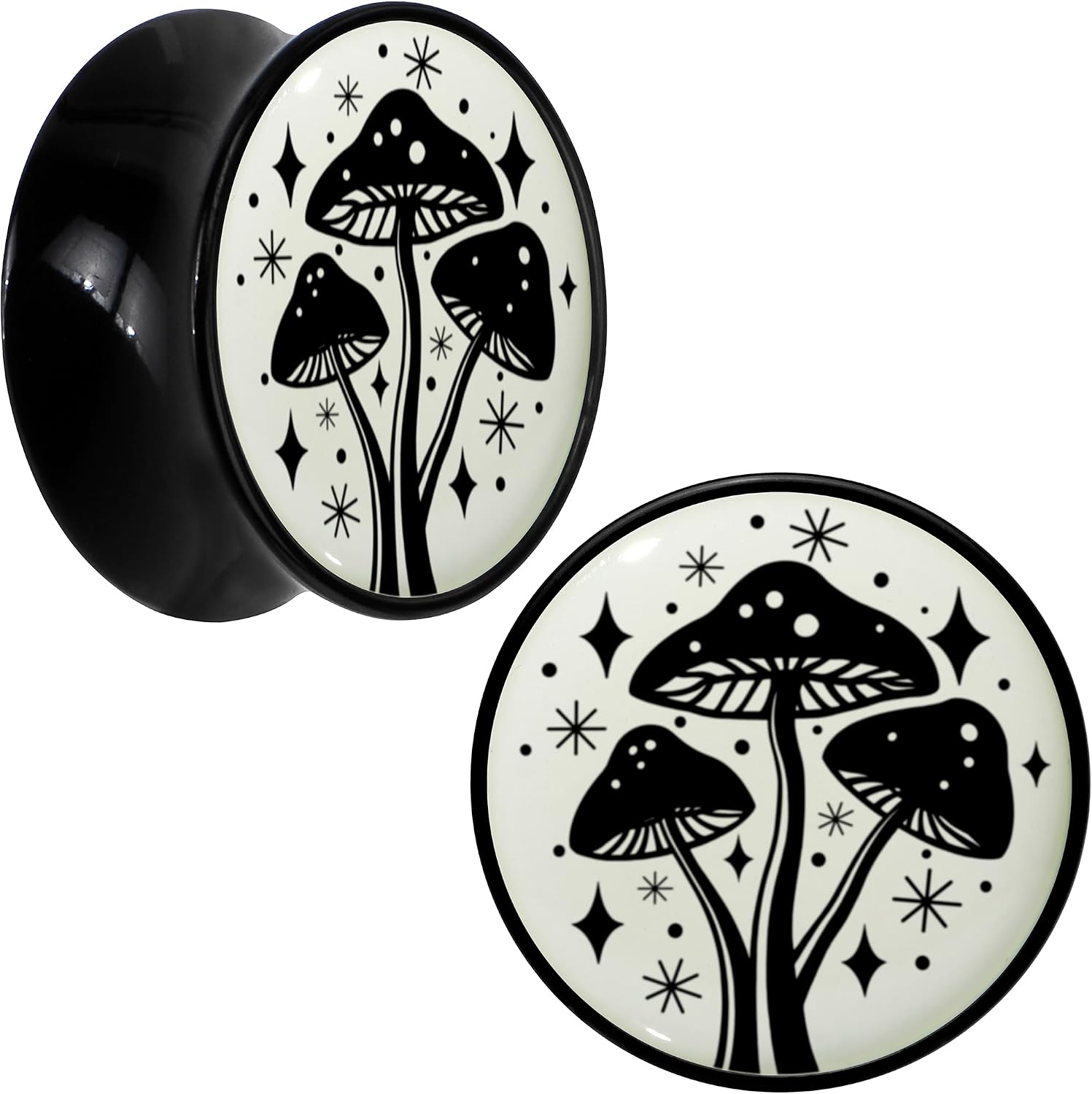 Body Candy 2PC Acrylic Glow in the Dark Mystic Mushroom Saddle Plugs Double Flare Plug Ear Plug Gauges