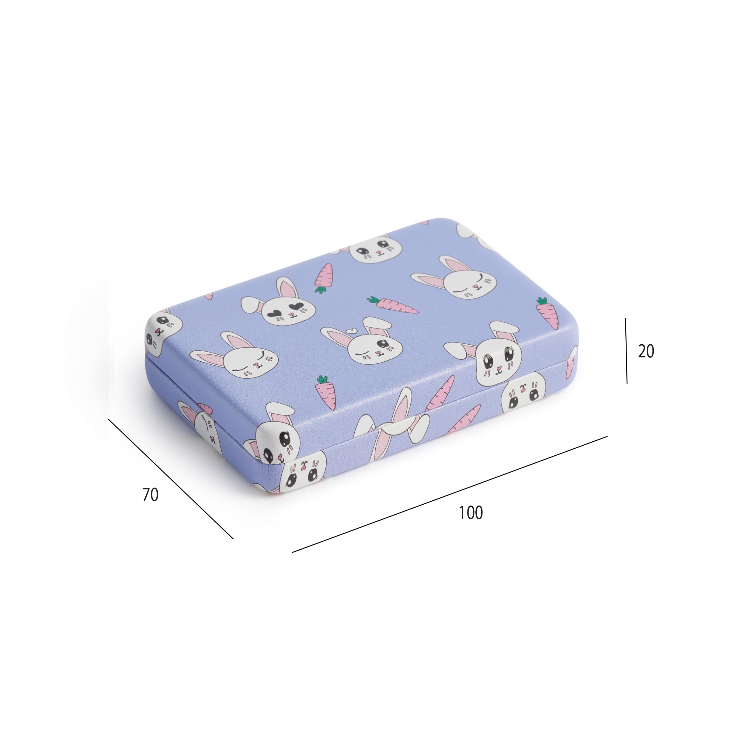 Joyero niñas con espejo 4 compartimentos Interior aterciopelado Estuche joyas 100 x 70 x 20 mm Conejo