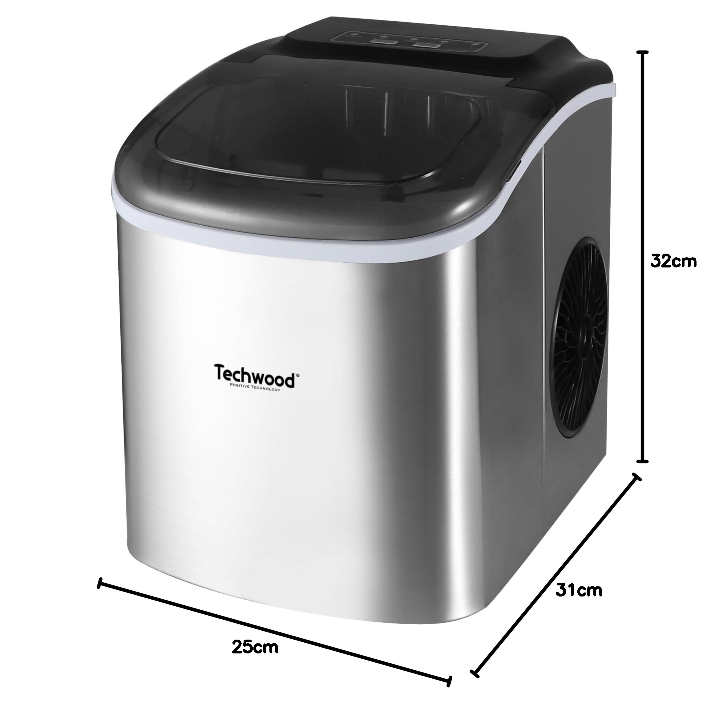 Máquina de hielo automática, producción 12 kg/24h, depósito de 1,3 L, bandeja 700 g, cuerpo de acero inoxidable