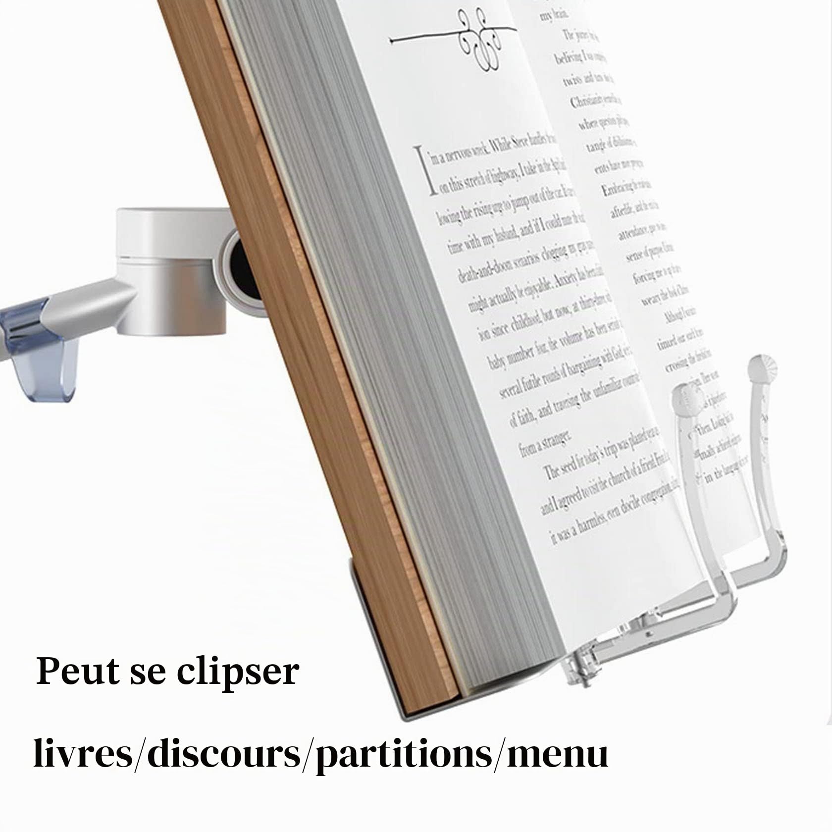 BIEGEN Support de Livre pour Lire Hauteur Réglables Support de Livre Au Sol Rotatif 360 Degrés Cantilever Lutrin de Lecture avec Clips Page Livres Magazines