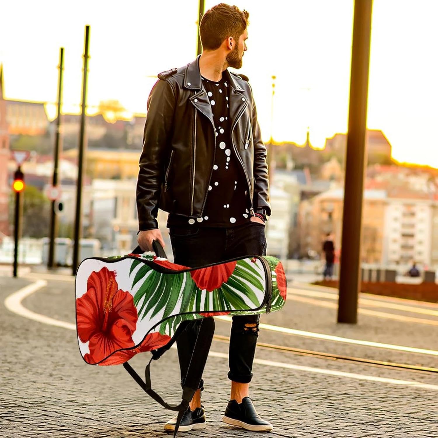 Acoustic Guitar Gig Bag 10mm Thick Padding, Soft Waterproof Guitar Case with Adjustable Backpack Straps for 40-42 Inch Guitar, Tropical Flowers Nature Blossom Flowers