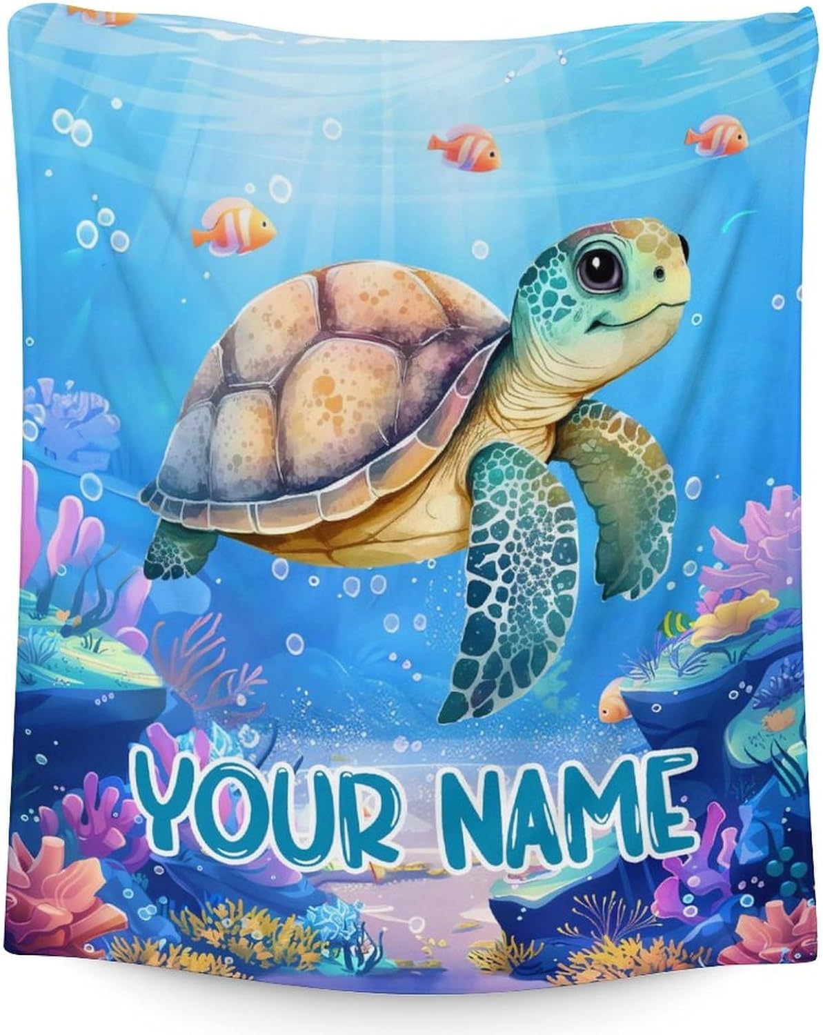 Personalized Sea Turtle Gifts for Girls - Blue Cute Soft Plush Decor Throws Blankets for Bed, Couch, Sofa - 50x60 Inches