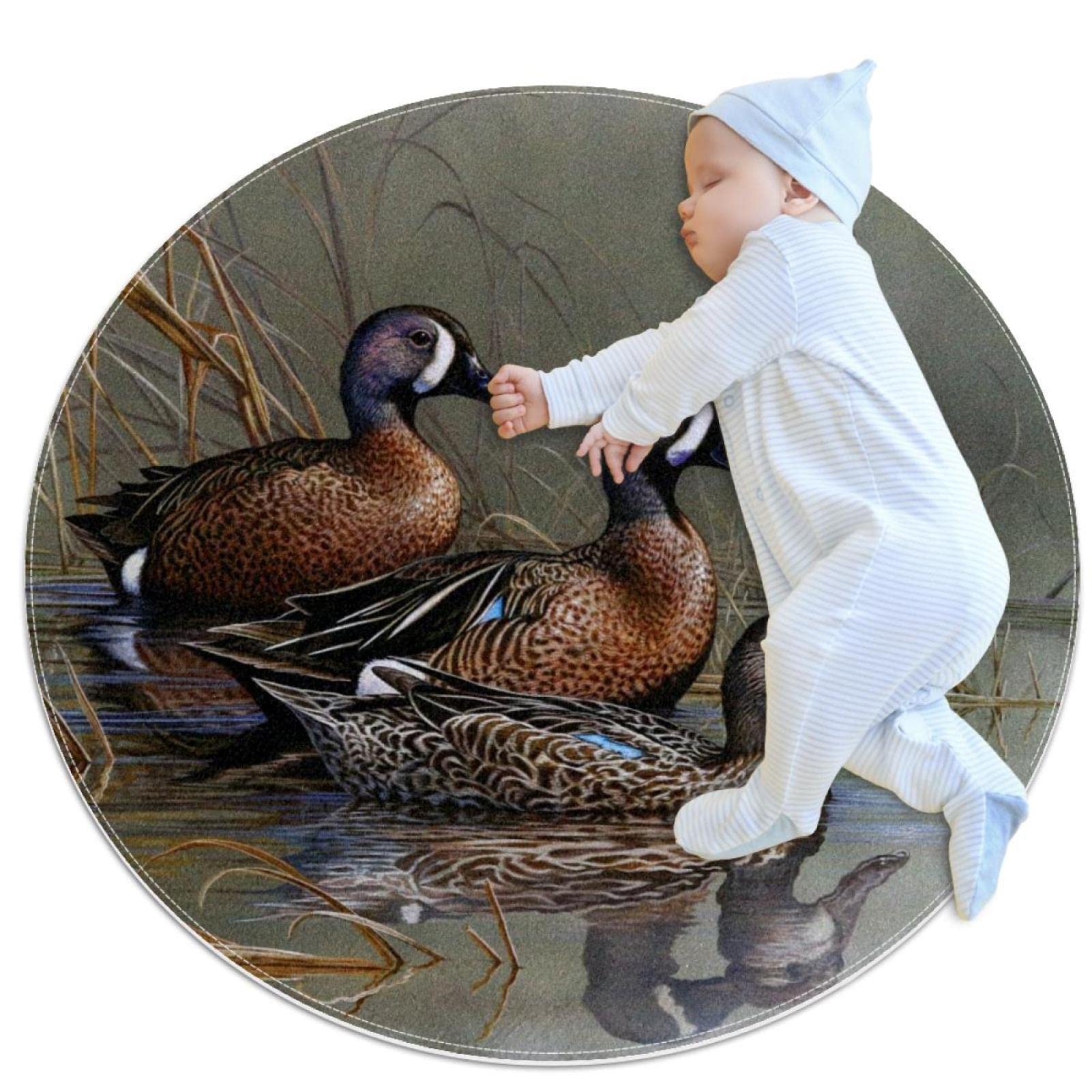 Tapis canard sauvage rond 1m antidérapant pour chambre et salon