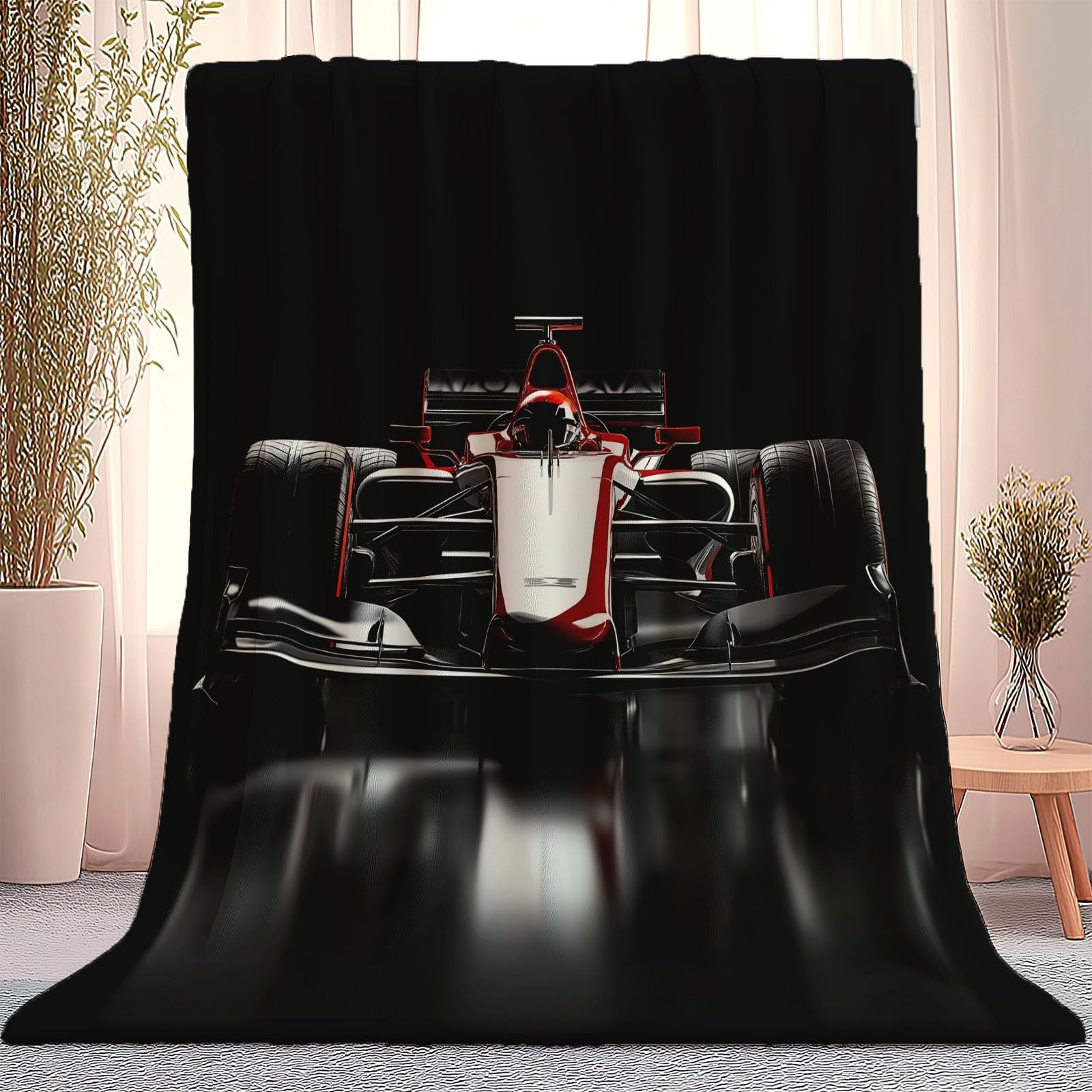 Kuscheldecke Modern F1 Rennen Flanell Fleecedecke Motorsport Design Decke für Teenager Jungs Männer - Schwarz Weich Warme Formel 1 Rennwagen Decken für Bett Couch Sofaüberwurf Deko 150 x 200 cm